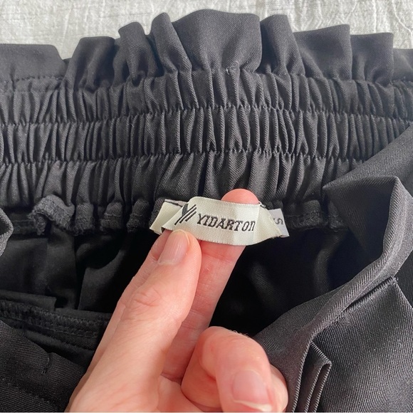 Black Paper Bag High Waist Tie Trouser Pants Straight Leg Work Casual Small - Picture 4 of 8